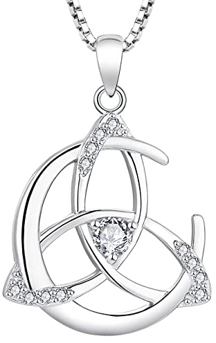 YL Collier Celtiques Argent 925 avec 5A Oxyde de Zirconium 12 de Pierre de Naissance Lune et Noeud Celtique Pendentif pour Femme, Longueur de la Chaîne 45 + 3 cm