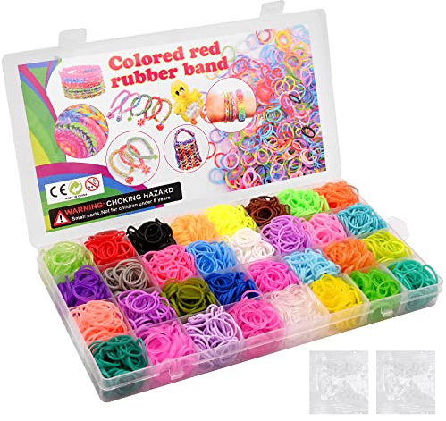 TSLBW påfyllningssats för vävband 2000+ färgglada gummiband i 32 färger vridband med S-klämma för gör-det-själv-armband tillverkning handgjorda armband vänskapsarmband kit