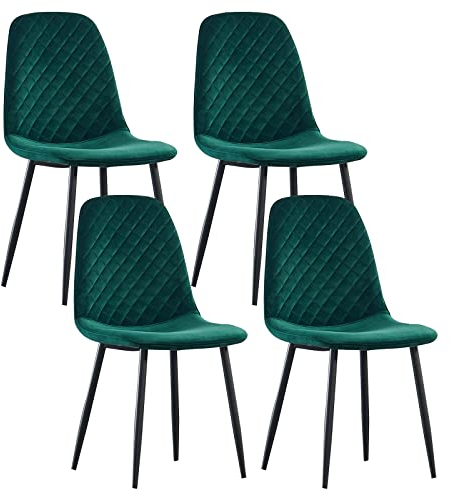 JYMTOM 4er-Set Samt Esszimmerstühle Wohnzimmerstuhl mit Rückenlehne Sessel Scandinavian Vintage Gitter-Design Esstischstuhl aus Samt mit Metallbeine (4, grün)