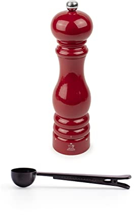 Peugeot Paris u'Select 9-inch Salt Mill Gift Set, Passion Red - With Stainless Steel Spice Scoop/Bag Clip (Salt Mill w/ Scoop)