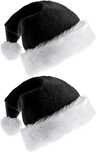 2Pack Black Santa Hat - Adults Deluxe Black and White Xmas Christmas Hat