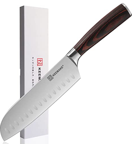 KEEMAKE Küchenmesser Santoku Messer Kochmesser - 18 cm Küchenmesser Profi Messer Gemüsemesser aus Edelstahl Scharfe Messer Fleischmesser Santoku Knife Kitchen Knife