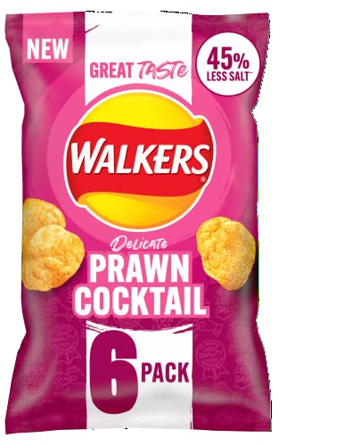 Walkers Less Salt Potato Crisps Delicate Prawn Cocktail 6X25g