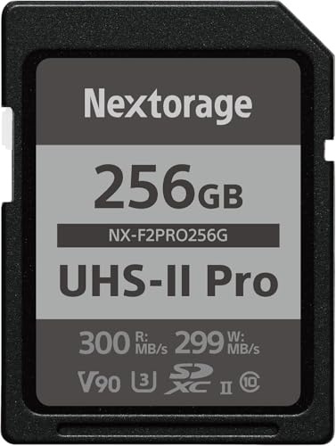 Nextorage japanische SD-Karte UHS-II 256GB speicherkarte Canon Nikon Kamera | Max Lesen 300MB/s, Max Schreiben 299MB/s, V90, Serienaufnahmen mit hoher Bildrate, Sony, Fujifilm, Panasonic, NX-F2PRO256G