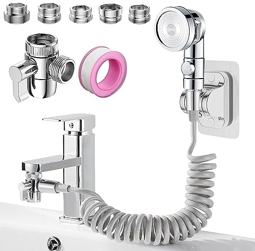 Roscid Spültisch-Wasserhahn-Aufsatz-Set, Küche Badezimmer Haustier Baden Duschkopf mit 10 Fuß Schlauch und G1/2 / M22 / M24 / M26 / M28 Wasserhahnadapter, Haarwäsche, Hundedusche (Wasserhahn nicht im