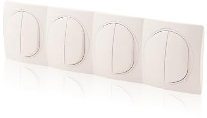 Nobilis 4 Interruptores de Conmutación Cruzamiento Pared, 2 Basculantes 10AX 250 V ~ Blanco, Diámetro 60 mm y Marco de 3 Unidades 80 x 293 mm ABS Horizontal