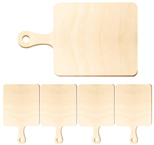 DIYEAH 5Pcs Mini Wooden Chopping Boards with Handles, Unfinished Wood Craft Paddle Set for DIY Painting, Pyrography, and Home Decor - 9 X 5.5 X 0.12 Inches