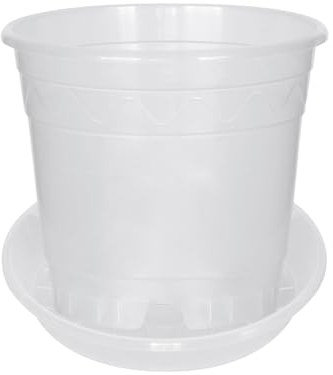 meindekoartikel 5-Sets Orchideentopf mit Untersetzer Pflanztopf Blumentopf aus Kunststoff - milchig, transparent ● 5 Töpfe und 5 Untersetzer ● (Orchideentopf Ø 12)