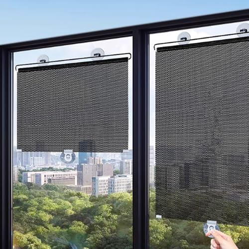 Sonnenschutz Rollo Verdunkelungsrollo Mit Saugnapf Thermische Verdunkelungs Rollos Sichtschutz Fensterrollo Ohne Bohren Einziehbarer Balkon Sonnenschutz für Balkon,Auto,Innen (50x125cm)