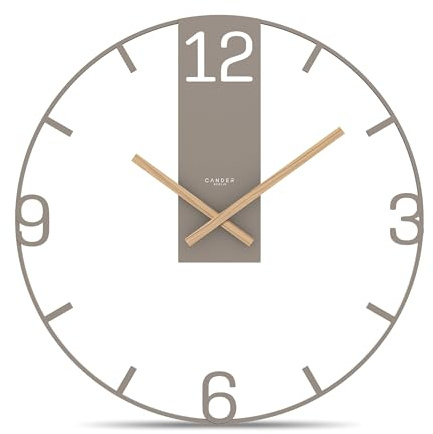 Cander Berlin BIONA XXL Wanduhr lautlos 50 cm Metall Holzzeiger ohne Tickgeräusche groß modern warmgrau Wohnzimmer Küche Vintage