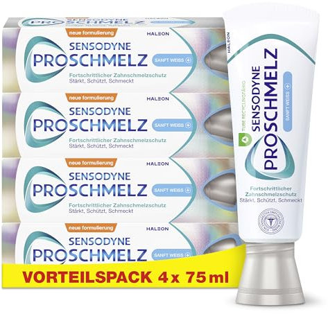 Zahnpasta - Sensodyne ProSchmelz Sanft Weiss, Zahncreme mit Whitening Effekt, fortschrittlicher Zahnschmelzschutz für natürlich weiße Zähne, 4x 75ml