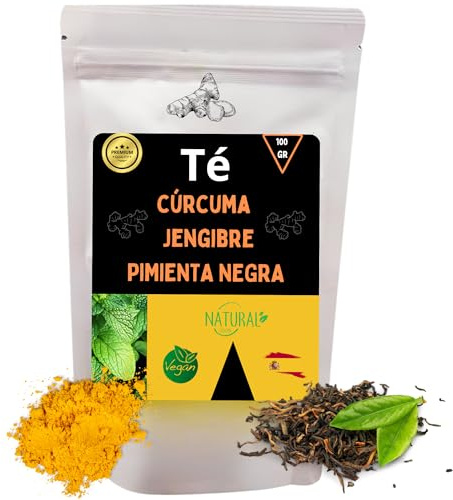 Cúrcuma con Jengibre y Pimienta Negra | Sabor y Olor Estupendo para tus Infusiones diarias | Té con propiedades para la Piel, Articulaciones, Menopausia, Digestión, Antiinflamatorio… |Tamaño Grande