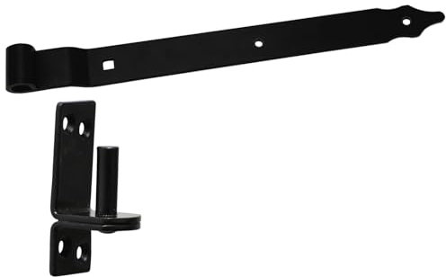BRESKO Ladenband gekröpft mit Kloben Set 30-80 cm Torband Türband Scharnier Bandscharnier Tor Gartentor Beschlag (Schwarz, 400x30x3 mm)