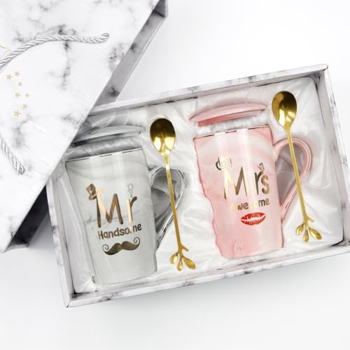 Jeinbuil Hochzeitsgeschenke für Brautpaar Hochzeitsgeschenk Ideen Mr und Mrs Geschenk für Braut und Bräutigam Verlobungsgeschenk Kaffeetassen 14 Oz für Hochzeit, Verlobungen, Geburtstage
