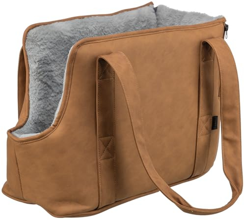 TRIXIE Hunde-Transporttasche Evelyn, klein – 40 × 30 × 20 cm, braun/grau | Komfortable Tasche zum sicheren Tragen – angenehm gepolstert, ideal für unterwegs, Auto und kurze Reisen