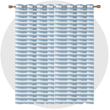 Nautical Decorations for Home - Nautical Curtains for Bedroom Living Room - Blue and White Striped Blackout Curtains 46 x 54 Inch (Width x Drop) 2 Panels, Coastal Ocean Eyelet Curtains & Drapes