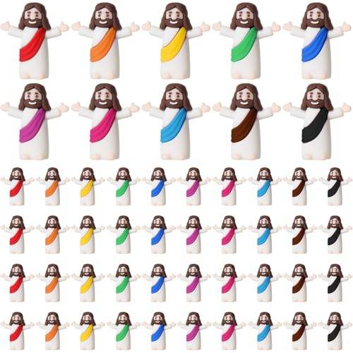ARCHCRTC 50 st lilla Jesus statyett mini små Jesus figurer religiös kristus frälsare docka för att gömma och söka söndag påskägg fyllare dop gåva (50, flerfärgad)