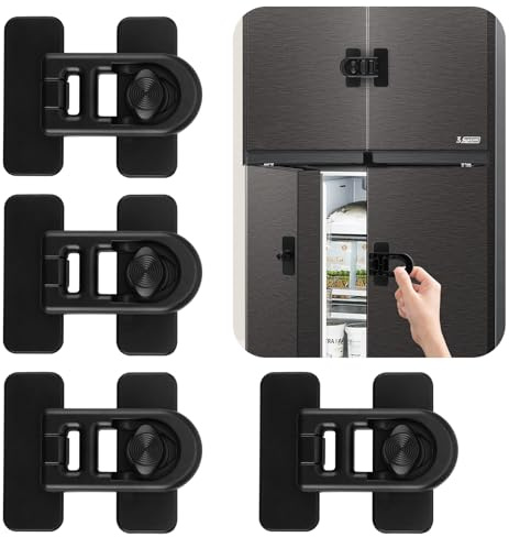 4 x Kühlschrank Schloss ohne Bohren Geeignet für Öfen, Kühlschränke, Mikrowellen, Waschmaschinen, Schränke, Toiletten, Weinschränke, Fenster, für Kleinkind (Schwarz)