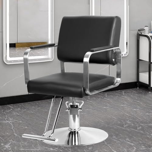 Friseurstuhl, höhenverstellbar, hydraulischer Salonstuhl für Haarstylisten, robuster Beauty-Hocker mit Drehrollen, Shampoo-Stuhl für Damen und Herren, Schwarz