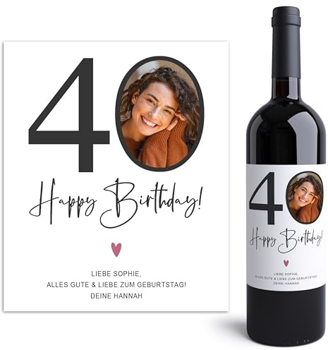 Weinetiketten zum 40. Geburtstag personalisierte Flaschenetiketten mit Foto | Personalisiert, selbstklebende Etiketten, Flaschenetiketten mit Foto, Geburtstagsgeschenk, für Weinflaschen
