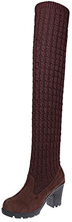 Plateau High Heels Overknee Stiefel Spitz Freizeitstiefel Lässige Stiefeletten Langer Winterstiefel Geschlossen Schlupfstiefel Absätze Ankle Boots Mittlere Retro Hochhackige