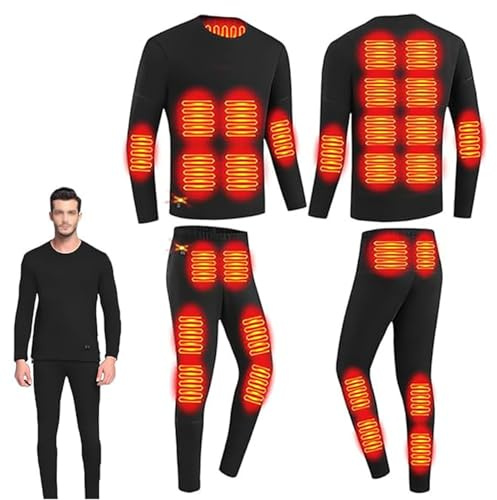 Ventouse Thermounterwäsche Herren USB Elektrisch Beheizte: Beheizbare Unterwäsche Funktionsunterwäsche Unisex 18 Heizzonen 3 Temperaturregelung für den Winter Skifahren und Sport (Schwarz (Anzug), M)
