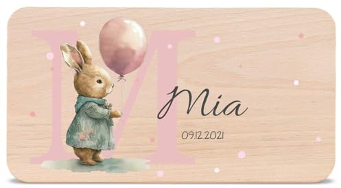 GRAVURZEILE - Bedrucktes Frühstücksbrettchen aus Holz - Initial - Personalisiert mit Namen - Lebensmittelechter umweltfreundlich zertifizierter Druck (GreenGuard Gold) - Farbe: Hase
