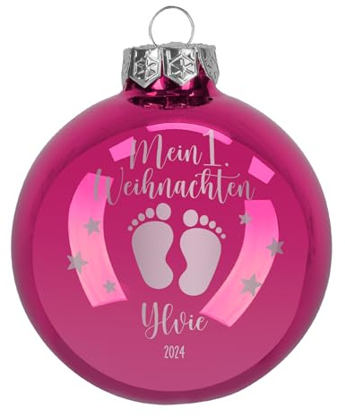 Weihnachtskugel mit Gravur (Pink Glänzend, 1. Weihnachten)