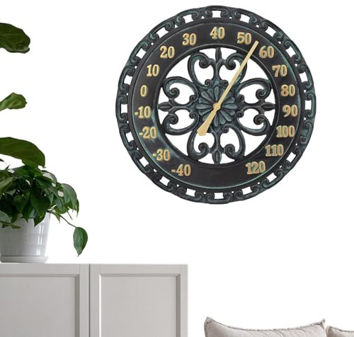 Termómetro vintage para jardín, resistente a la intemperie, termómetro de pared para jardín, termómetro decorativo para garaje, terraza, patio trasero, pared exterior, valla