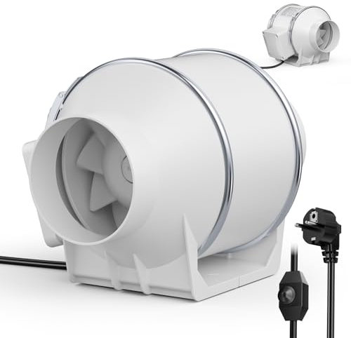 Trsaow Extractor de aire en línea de para baño, extractor de humos con caudal de aire de 310 m³/h, control de velocidad variable, bajo nivel de ruido, para cocina, hidroponía y sótano