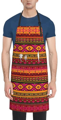 VPPUR Arbeitsschürze mit mexikanischem Volkskunst, Boho-Druck, 71,1 x 83,8 cm, wasserdicht, für Erwachsene, stilvoll, funktional, Malschürze, Schwarz, Einheitsgröße, Schwarz, EinheitsgröÃŸe