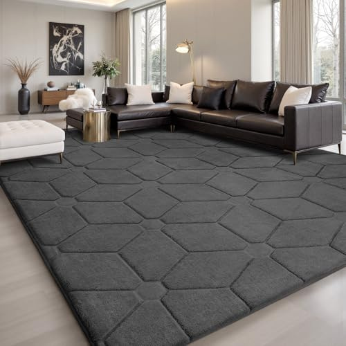 Sour Lemon Groß Teppich Wohnzimmer 275x370cm, Flauschiger Teppiche Grau | Wohnzimmerteppich Teppich Schlafzimmer Waschbarer Carpet Gegend Kurzflor Flauschig Rutschmatte Kinderzimmer Teppiche