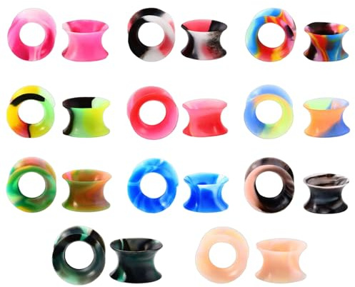 11 Pairs Silicone Ear Plugs Tunnels, Silicone Flesh Tunnels, Ear Tunnels Strectchers, Double Flared Expander, Flexible Flesh Tunnel Plugs, Expander Piercing for Women Men Mix Colors 6-16MM (10MM)