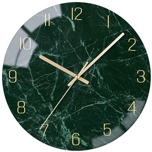 VIKMARI Orologio da Parete Marmo Vetro 25cm - Movimento Silenzioso Quarzo, Decorativo Design Moderno Rotondo per Cucina Casa Ufficio, Verde Scuro