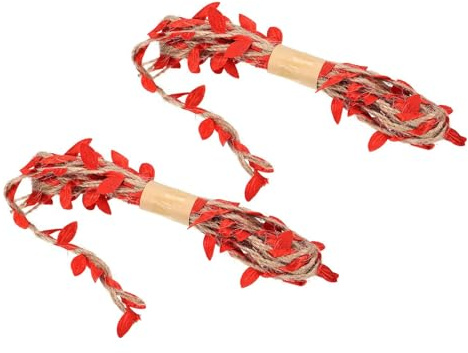 Soulnioi Confezione da 2 spago di iuta a forma di foglia, 3 m, per confezioni regalo, creazione di bouquet, matrimoni e decorazione della tavola della casa, colore: rosso