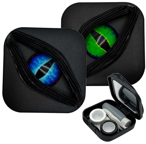 LADYPONYCSC 2 Pack Halloween Contact Lens Cases (Case Only, No Contacts) - Gothic Black Fashionable & Leakproof, Travel Eyewear Storage for Costume Parties, Cosplay