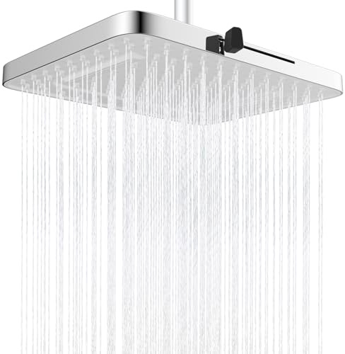 Hibbent Regen-Duschköpfe, 13 Zoll, 5 Sprüher Regenfall-Duschkopf, quadratische Einbau-Duschköpfe, schwenkbarer Strahlwinkel, üppiges Duscherlebnis, einfache Installation,Weiß