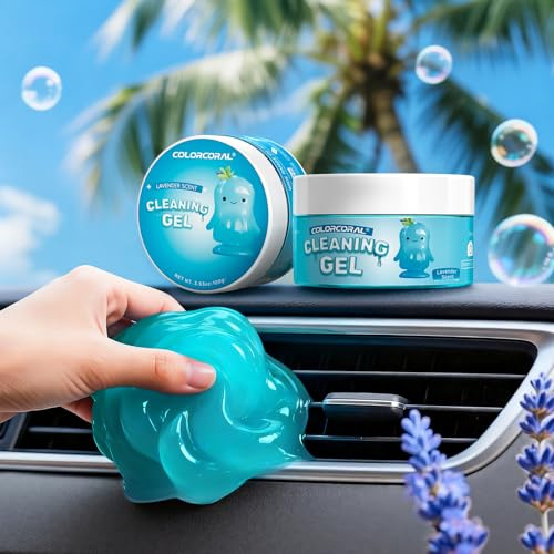 ColorCoral Car Cleaning Gel with Lavender Scent, Universal Dust Cleaner for Car Interior, Auto Air Vent, Dashboard & Keyboard — Reusable Cleaning Putty Removes Dust and Crumbs, 100g Blue