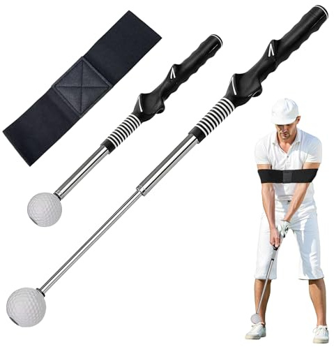 Tel Charme * Retractable Golf Swing Trainer with Adjustable Posture Correction Arm Band – Golf Grip Training Aid for Indoor/Outdoor Practice, Warm-up, Strength & Tempo Drills – Men, Women & Kids