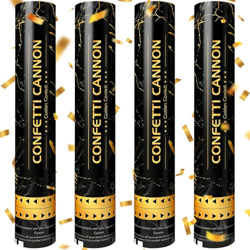 DAJASD 4 Stück Konfettikanonen, 30cm Konfetti Kanone, Party Popper, Luftschlangen Kanone, Konfetti Shooter, Konfettikanone Biologisch Abbaubar, Für Hochzeit, Geburtstag, Babyparty(Gold)