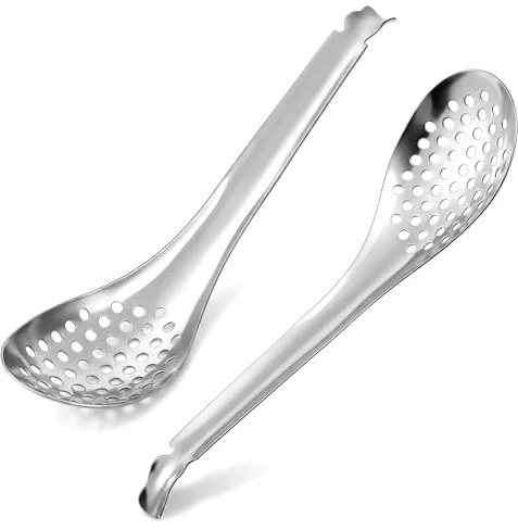 2 st 16,5 cm liten slitsad sked rostfritt stål kök fint nät sil hålslev kaviar äggskedar slev för silning av pasta/matlagning/stekning, metall köksredskap pasta fettsoffa soppskopa