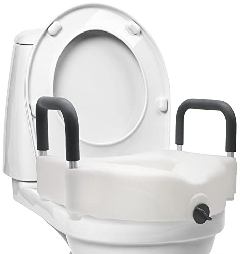 DMI Raised Locking Toilet Seat with Padded Armrests, 350 lb Weight Capacity, 5-Inch Seat Riser for Elderly, Disabled & Post-Surgery Recovery, Fits Most Standard Toilets, White