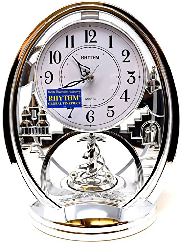 Rhythm Contemporary Mantel Clock Oval Silver with Arabic Dial and Rotating Pendulum, 4SG768WR19