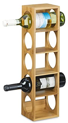 Relaxdays Cantinetta in Bambù, Scaffale Portabottiglie in Bambù Scaffale 5 Bottiglie di Vino, 53 x 14 x 12 cm, Naturale