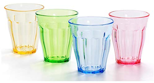 YINJOYI 10 oz Plastic Tumblers Drinking Glasses Kids Smoothie Cups Children's Water Glassware Reusable Colored Picnic Drinkware for Cocktail Juice Beer Wine Whiskey (4 Colors)