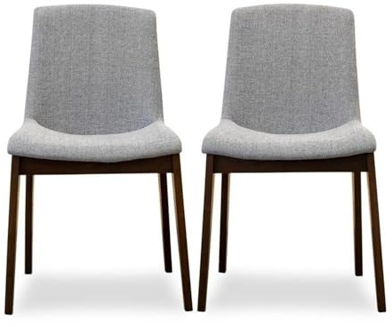 Pemberly Row 18.5'' Fabric Upholstered Dining Chair Set of 2, Light Gray, High-Density Foam Cushion, Walnut Finish Wood Base, Slim Wing Back Style, Transitional Design for Dining Room or Kitchen Use