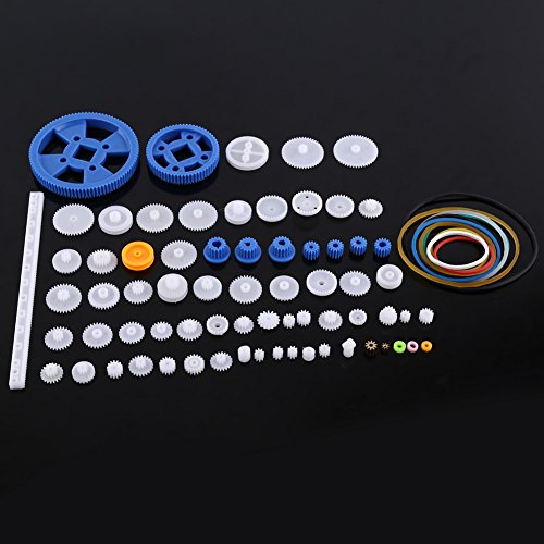 VBESTLIFE Zahnrad-Riemenscheiben-Kits, Kunststoff-Zahnräder Riemenscheiben-Riemen-Schnecken-Kits Kronenrad-Set Robotermotor Spielzeug DIY-Teile(80 Arten)