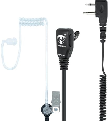 TechSide Midland transparentes 2-poliges pneumatisches Headset-Mikrofon | für Funkgeräte | kompatibel mit G7 pro G8 G9 pro M24 M24 plus M48 M99 G6 XT G7 XTR | Sicherheitsüberwachung SoftAir