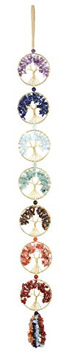 Jovivi Tree of Life Chakra Stones Healing Crystals Hanging Ornament 7 Chakra Wall Ornament Meditation Window Hanging Ornament for Home Feng Shui Decor