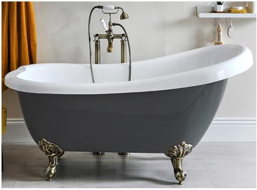 Milano Hest Stone Grey 1710mm x 740mm Freestanding Slipper Bath Gold Feet